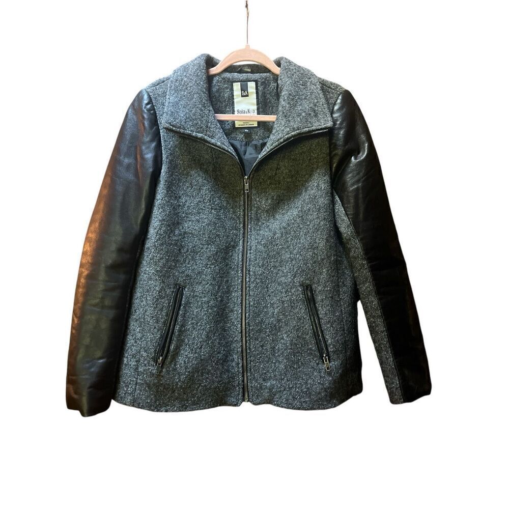 Soia & Kyo wool blend coat with leather sleeves M